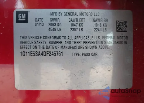 2013 Chevrolet Malibu 2Lt from USA, damaged, VIN 1G11E5SA4DF245761